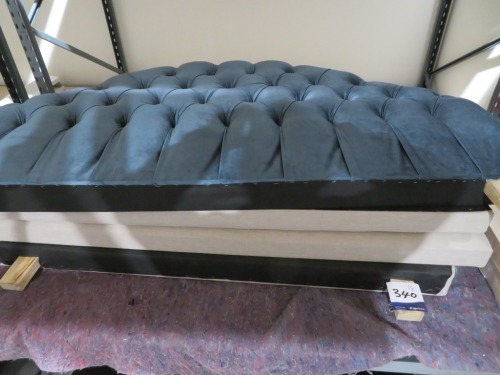 Venus King Bed Arched Headboard with Button Diamond Pleating in Blue Velvet with matching Base (3 pieces)