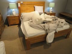 Clovelly Queen Bay Bed Frame in Driftwood, with 26" Foam Mattress & assorted Bedding