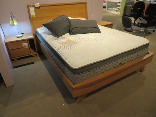 Jasper Queen Bed Frame, Natural Timber, with Bespoke Plush/Medium Mattress & assorted Pillows, Bedhead: 1700 x 1130mm H