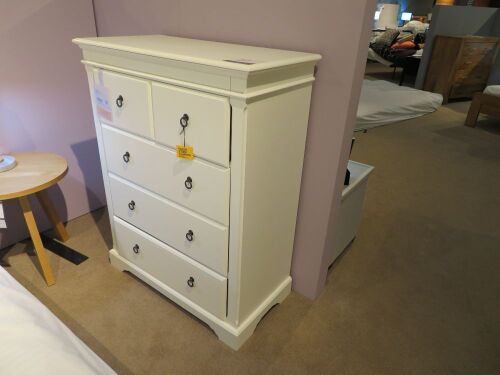 Corsica Tallboy, 5 Drawer, colour: White, 900 x 450 x 1150mm H