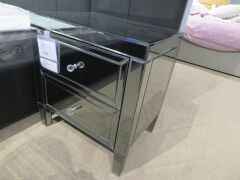 2 x Maison Mirrored Bedside Tables with Crystal Handles, 550 x 420 x 600mm H - 2