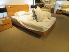 Calibre Queen Timber Bed Frame in Honey, with Slumberland Soho Mattress & assorted Bedding - 3