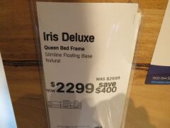 Iris Deluxe Queen Timber Bed Frame with Floating base, Natural Finish, with Slumberland Soho Mattress & assorted Bedding - 3