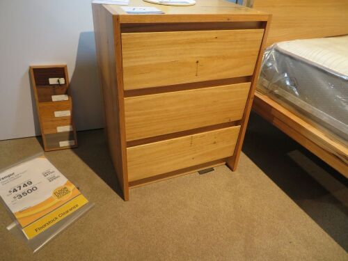 2 x Iris Bedside Tables, 3 Drawer, Natural Finish, 500 x 350 x 650mm H