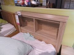 Single Featured Bed Frame in Light Oak with Roll Out Trundle, with 2 Slumberland Soho Mattresses & assorted Bedding - 3