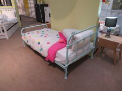 Vibe Single Metal Bed Frame, colour: Aqua, with Slumberland Soho Mattress & assorted Bedding - 2