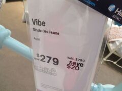 Vibe Single Metal Bed Frame, colour: Aqua, with Slumberland Soho Mattress & assorted Bedding - 3