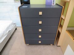 Hipster Tallboy, 5 Drawer, colour: Charcoal, 840 x 430 x 1110mm H - 2