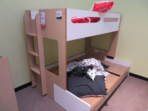 Charlie Single Bunk Bed on Double, colour: White & Natural, with 6" Single Foam Mattress & assorted Bedding
