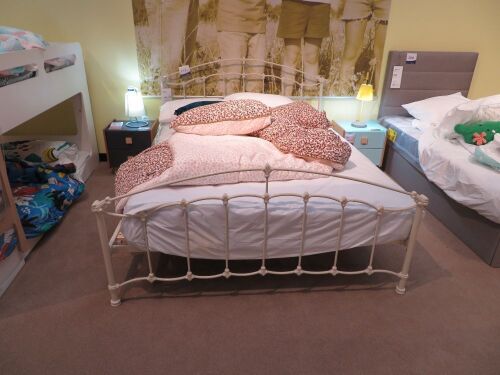 Amelie Queen Metal Bed Frame, colour: Ivory, with Slumberland Soho Mattress & assorted Bedding