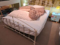 Amelie Queen Metal Bed Frame, colour: Ivory, with Slumberland Soho Mattress & assorted Bedding - 2