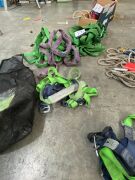 3 x Assorted Harnesses, 3 x associated Lifting Slings, various Rope, 2 x Ratchet Tie Downs - 5