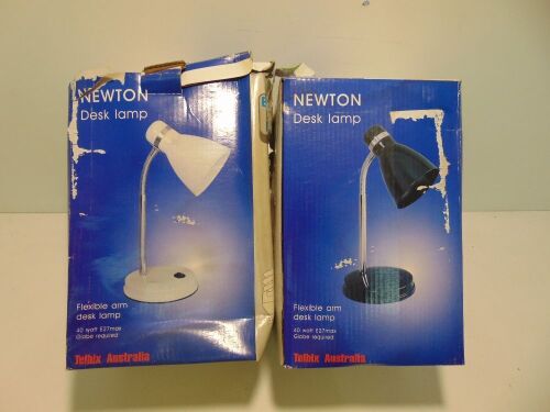 2 x TelbixAustralia "Newton" 40W Flexible Arm Desk Lamps - 1xSilver,1xBlack