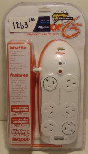 APE Australian Protective Electronics 6 Outlet Computer Protector - White - APED6006