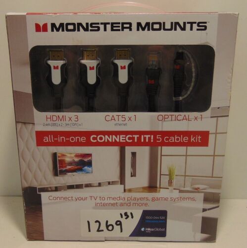 MONSTER MOUNTS 'All-In-One' 5 Cable Combo Pack - MCB05CB00 (2x2.4m HDMI Cables,1x3m HDMI Cable, 1x3m CAT5 ethernet Cable, 1x2.4m Optical Cable)