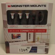 MONSTER MOUNTS 'All-In-One' 5 Cable Combo Pack - MCB05CB00 (2x2.4m HDMI Cables,1x3m HDMI Cable, 1x3m CAT5 ethernet Cable, 1x2.4m Optical Cable)