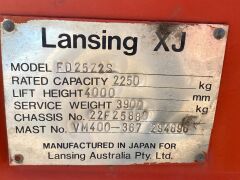 Lansing XJ FD25Z2S Diesel 4 Wheel Counterbalance Forklift *RESERVE MET* - 19