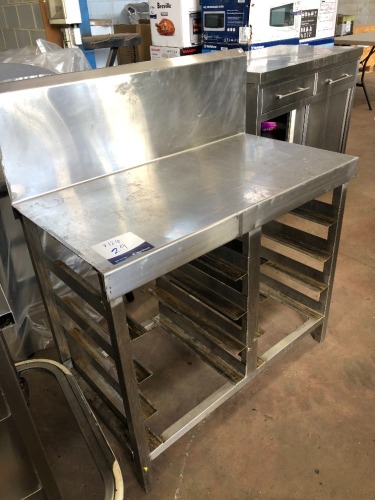 Stainless Steel Tray Storage Unit, with Backboard, holds 8 Trays