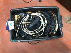 Tub of Assorted Electrical & Audio Leads