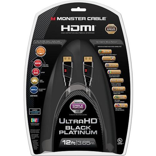 Monster Black Platinum Ultimate High Speed HDMI Cable with Ethernet - 12 ft., 27Gbps, 60/120HZ, 8-16 Bit Color