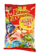 500 x 1kg bags of Family Favourites party mix comprising 50 Boxes of 10x 1kg bags per box, total 500 bags.