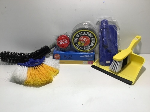 Bulk Lot Commercial Cleaning Products - Dust Pans, Scourers, Gloves and Brushes