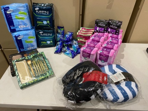 Approx 40 x Items including; Travel Pillow, Poise Pads, Men's & Ladies Protective Underwear etc