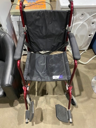 Foldable Wheelchair, max weight: 110Kg. Black/Deep Red (Condition Unknown)