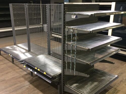 Steel Adjustable Supermarket Shelving, Gondola style, 4 bays, grey steel, wire mesh shelves, overall size: 3400mm L x 950mm W x 1560mm H