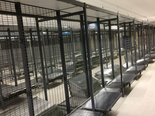 Steel Adjustable Supermarket Shelving, 22 bays (back to back) 900mm W x 1100mm D x 2250mm H, wire mesh shelves throughout