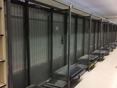 Steel Adjustable Supermarket Shelving, 20 bays, single sided, 900mm x 950mm x 2250mm H each bay