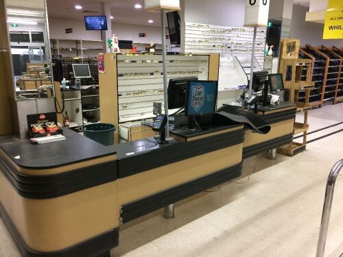 Liquor Store Checkout Counter and supermarket checkout counter twin booth