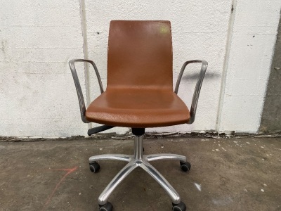 Vintage Tan Leather Office Chair W/Arm Rest