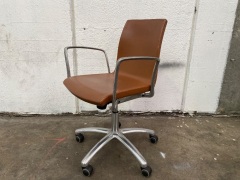 Vintage Tan Leather Office Chair W/Arm Rest - 2