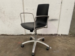 Vintage Black Leather Office Chair W/Arm Rest - 2