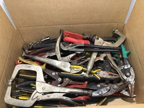 Box of Misc. Vice Grips, Clamps and Shears