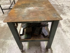 Steel Heavy Fabrication Table on wheels with plate off cuts. - 2