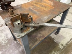 Steel Heavy Fabrication Table on wheels with vice and plate bender. - 6