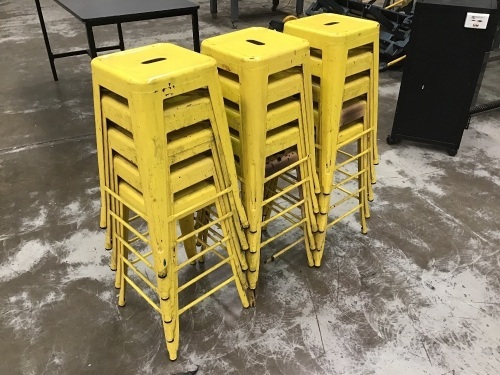 Bulk Lot - 15 x High Metal Bar Stools - Yellow