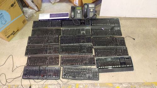 Bulk Lot - Computer Keyboards & 2 x Avaya Desktop IP Phones