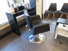 Adjustable height Hairdressing Chair upholstered in Black Vinyl with Gloss Black Console Table & Mirror - 3