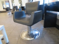 Adjustable height Hairdressing Chair upholstered in Black Vinyl with Gloss Black Console Table & Mirror - 4