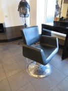 Adjustable height Hairdressing Chair upholstered in Black Vinyl with Gloss Black Console Table & Mirror - 2
