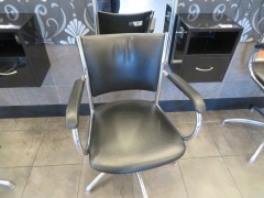 Swivel Hairdressing Chair, Chrome frame upholstered in Black Vinyl with small wall mounted Equipment Console - 2