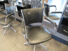 Swivel Hairdressing Chair, Chrome frame upholstered in Black Vinyl with small wall mounted Equipment Console - 2