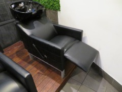 Hair Wash Station comprising Black Bowl, Tap & Shower Head with Black Vinyl upholstered Chair with adjustable leg rest - 5