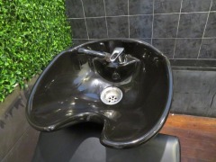 Hair Wash Station comprising Black Bowl, Tap & Shower Head with Black Vinyl upholstered Chair with adjustable leg rest - 2
