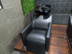 Hair Wash Station comprising Black Bowl, Tap & Shower Head with Black Vinyl upholstered Chair with adjustable leg rest - 3