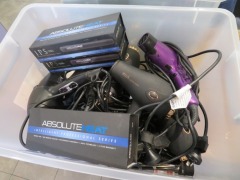 Tub containing used Hair Dryers, Flat Irons and Curling Wands - 9