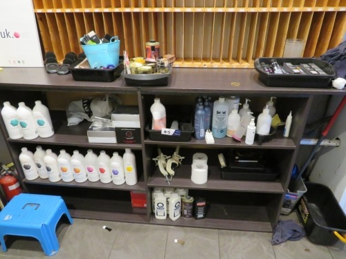 Assorted Hair Care Products and Rollers (Contents of Storage Cabinets)